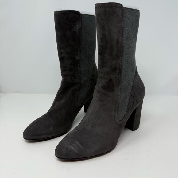 Stuart Weitzman Boots Women's 7M Fifer 80 Slate Suede Mid Calf Stretch NWOT - Picture 1 of 10